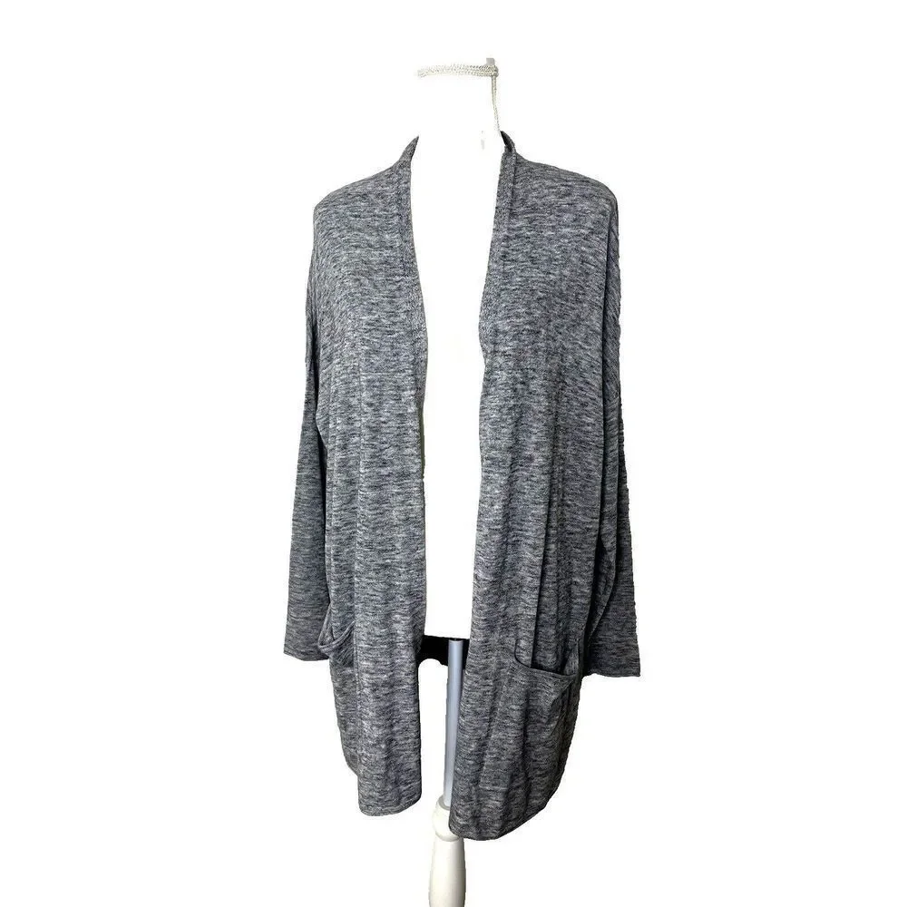 Pure J. Jill Long Open Front Cardigan Sweater Gray Size L Cotton Blend Oversized